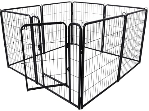 LZQ Welpenauslauf Welpenlaufstall DIY, Laufstall Hund faltbar mit Tür, Hundelaufstall für Wohnung 8 Gitterplatten je 80 x 65 cm für Hunde Wohnung & Garten