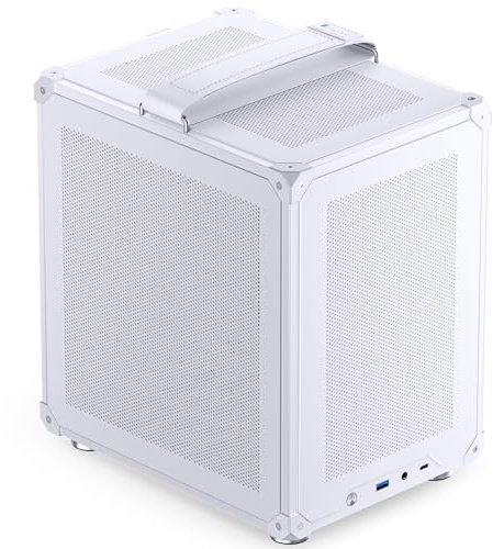 JONSBO C6-ITX White Mini ITX Handled Mesh PC Case, Simple Compact Desktop ITX Chassis, SP MB ITX/Mini-DTX, ATX Power Bite (L140mm Max.), 170mm Tower Cooler, Tool-Free Open SFF Case, White