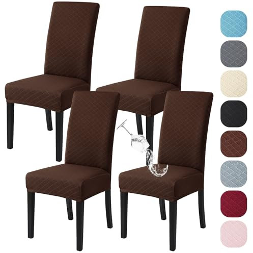Alishomtll Stretch Stuhlhussen 4er Set Universal Moderne Jacquard Wasserdicht Stuhlbezug Schwingstuhl Elastische Hussen Abnehmbare Stuhlüberzug für Esszimmer Bankett Hochzeit (Dunkelbraun, 4 Stück)