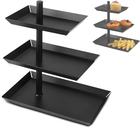 QGGTQG Présentoir à fruits noir à 3 étages en métal rotatif à 360° - Panier à pain - Plateau de service pour dessert, gâteau, pâtisserie, fromage, fruits