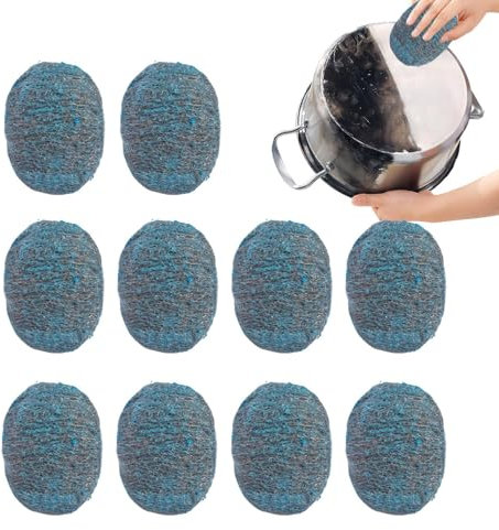 Tampons Jex, RéUtilisables Éponge À Récurer en Acier, Tampon Jex avec Savon, Savon en Poudre, ÉPonge en MéTal, Laine d'acier, Acier Inoxydable, pour Le Nettoyage des Ustensiles De Cuisine(10)