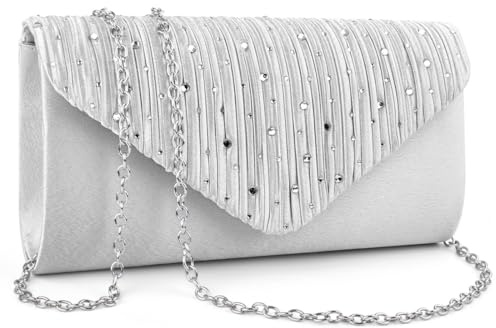 MeeQee Dam clutch elegant aftonväska handväska glänsande paljetter kuvertväska brudväska axelväskor crossbody axelväska med avtagbar kedja för bröllop fritid dejt, SILVER