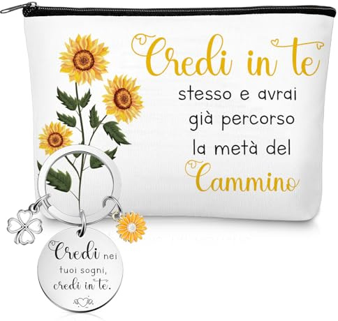 Xuniea Motivazionale Regalo per Colleghi Amici Borsa Cosmetica Regali Amicizia Girasole Borsa Trucco in Tela Donna Portachiavi Ispiratore Dono per Partenza di Laurea Colleghe Compagne di Classe