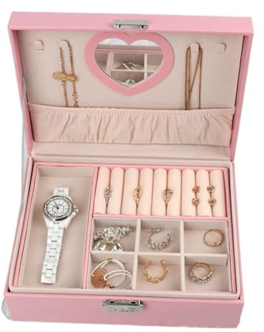 Almacenamiento de joyas Caja de almacenamiento de joyas Caja de joyería para collares y pendientes de doble capa Caja de joyería multifuncional de cuero de PU Caja de almacenamiento de joyas (blanco)