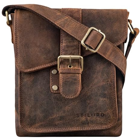 STILORD 'Mattia' kleine Umhängetasche Herren Echtleder Vintage - Schultertasche für 10,1 Zoll Tablets & iPads 9,7 Zoll - Messenger Bag & Herrenhandtasche, Farbe:kreta - braun