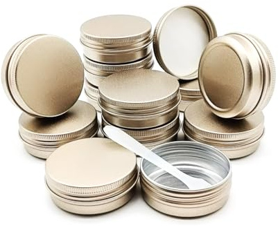 Wopanxye 12-pack aluminiumburkar, 30 ml, metall rund tenn förvaringsburk med skruvlock för kräm läppbalsam kosmetiska ljus salva makeup ögonskuggspulver te, 30 g påfyllningsbara burkar guld