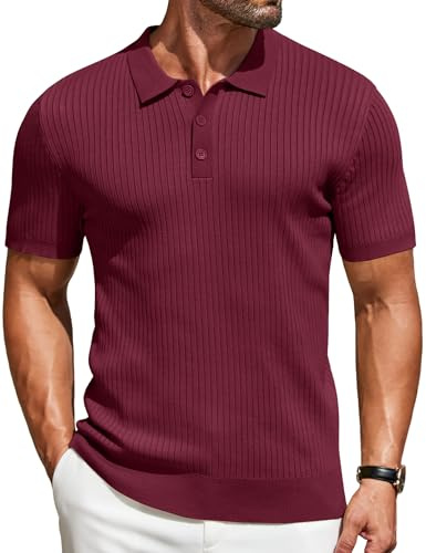 COOFANDY Pikétröjor för män vuxna kortärmad stickad t-shirt knapp stretch golf t-shirt normal passform