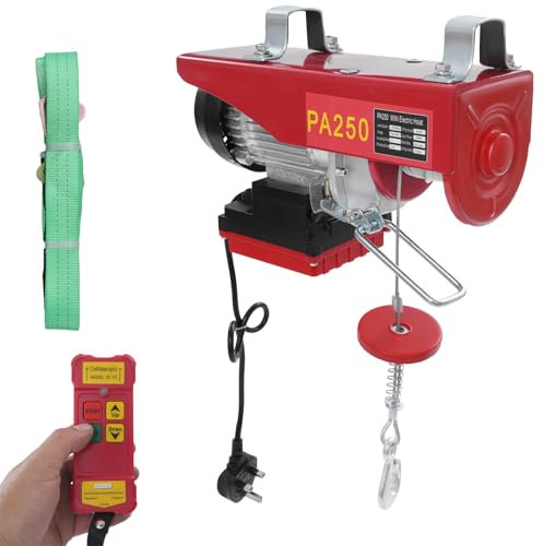 Electric Hoist, Electric Winch with Wireless Remote Control & Two Slings & Hooks, 12m IP40 Electric Hoist Lift for Garage,Warehouses, 250-800kg Load Capacity