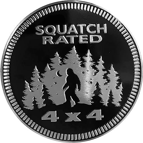 Squatch Badge Rated Car Emblem, 4 x 4 Metal Automotive Bigfoot Badge 3D Metal Car Emblems Badge Decals Stickers Compatible for Jeep Wrangler Vehicles Trucks SUV，Round Automotive Decal