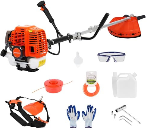 Bephible Grass Trimmer Petrol, 52cc Petrol Trimmer and Brush Cutter, Grass Line Trimmer with Guard and Accessories for Garden (Orange)