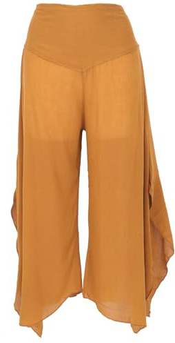 GURU SHOP Palazzohose, Weite Boho Sommerhose, Weiter Hosenrock - Kurkuma, Damen, Synthetisch, Size:M