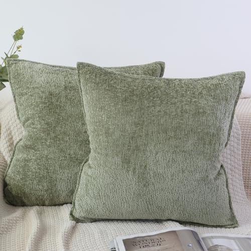 OYIMUA Kissenbezug 40x40 Grün 2er Set Chenille Kissenbezüge Textur Dekorativ Sofakissen Edel und Luxus Kissenhülle Weiche Kuschelkissen Deko Aesthetic Pillow Cover