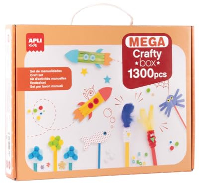 APLI Kids 20122 - Set de Manualidades 1300 Piezas Mega Crafty Box, Materiales Variados para Actividades DIY Infantiles