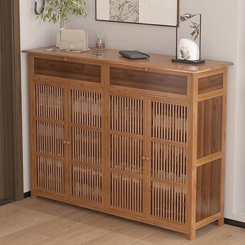 Organizador de zapatos independiente de 6 niveles, armario de almacenamiento de entrada con puertas con persianas y cajones abatibles, elegante estante para zapatos para el hogar, 130 x 35 x 99 cm