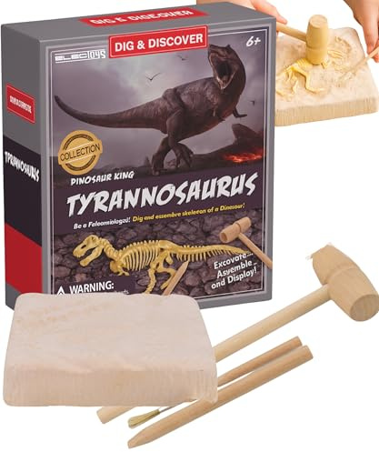 Dinosaur Excavation Kit for Kids Fossil Dig Activity Tyrannosaurus Skeleton STEM Educational Science Toy with Wooden Tools Beginners Excavation Set Fossil Digging Gifts 2 Pack - Electoys