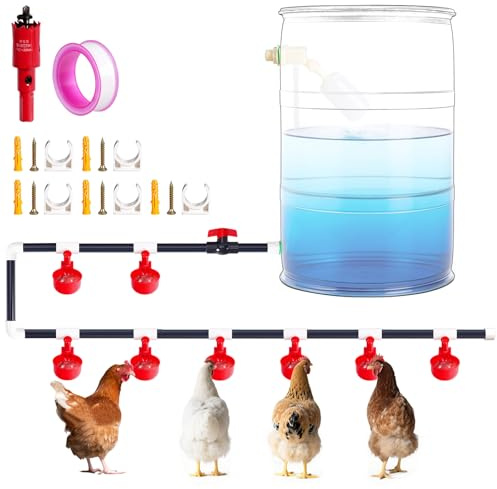 Automatic Chicken Drinking Cups with PVC Pipe & T-Pieces, Poultry Waterer with Pressure Regulator for Chicken, Duck & Poultry Feeding System