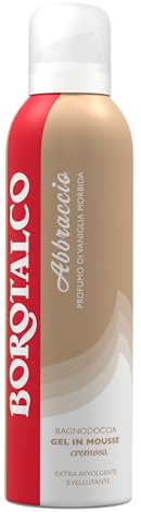 Borotalco, Abbraccio Profumo di Vaniglia Morbida, Gel Doccia in Mousse Cremosa, Texture Extra Avvolgente e Vellutante, Deterge il Corpo e Dona Benessere, Dermatologicamente Testato, Bombola 200 ml