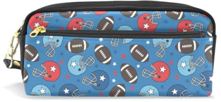 Mnsruu PU Leather Pencil Case American Football Star Helmet Pen Pouch Makeup Cosmetic Bag