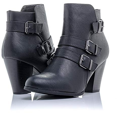 Bellmora Women's Payton-02 Boot Side Zip High Block Heel Ankle Booties (9 B(M) US, Pr Black)