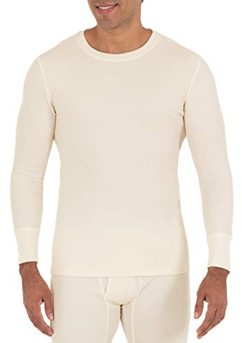 Fruit of the Loom Men's Recycled Waffle Thermal Underwear Crew Top (1 and 2 Packs) Pajama, Natural, XL