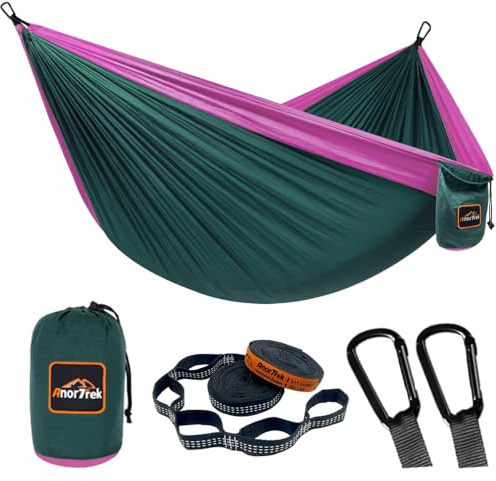 AnorTrek Camping Hammock, Super Lightweight Portable Parachute Hammock with Two Tree Straps Single or Double Nylon Travel Tree Hammocks for Camping Backpacking Hiking
