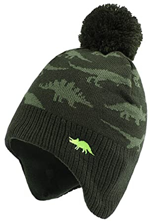 XIAOHAWANG Dinosaure Bébé Chapeau Écharpe Ensemble Chapeaux d'hiver pour Enfant Garçon Fille Bonnet de Chaud Automne 0 à 7 Ans (Vert Dinosaure Chapeau, 2 à 4 Ans)