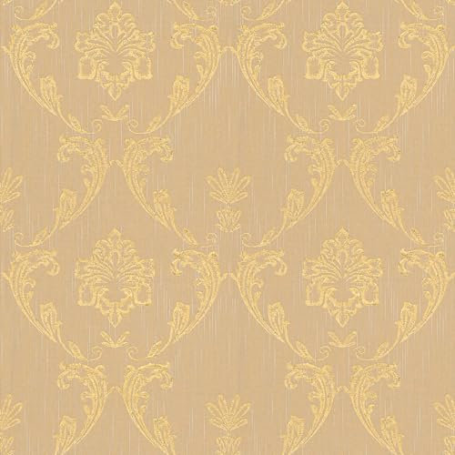 Barock tapet Profhome 306584-GU textiltapet strukturerad med ornament glänsande guld beige 5,33 m2