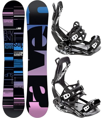 RAVEN Snowboard Set: Snowboard Supr Black, White + Bindung FT360 Black, White (Snowboard 150 cm + Bindung Black M, Supr Black)