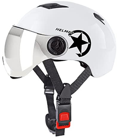 ACMEDE Bike Helmet with Visor Glasses for Adults Teens, Light Street Bike Helmet Unisex MTB Mountain Bicycle Helmet for Men Women Adjustable Cycle Helmet, Size 21.2-24.4 Inch (White-Transparent Lens)