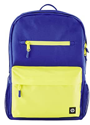 HP Campus Mochila para Portatiles de hasta 15,6 (Capacidad 17 L, Impermeable, Cremallera Doble con Candado, Correas Ligeras y Acolchadas, Bolsillo Flotante) Color Azul y Lima