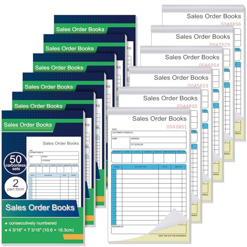 Seajan 12 Stück Verkaufsauftragsbuch, 2-teilig, kohlenstofffrei, weiß, gelb, 11,4 x 19,5 cm, Quittungsbuch für kleine Unternehmen, Arbeitsauftragsformulare, Quittungsheft, Rechnungsblock, 50 Sets, 100