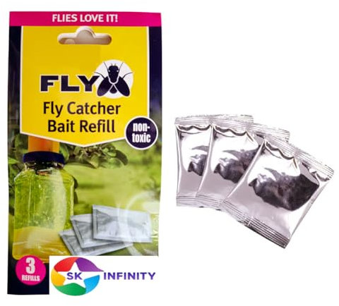 Fly Max Fly Catcher | Super Effective, Refillable, with Super Fly, and Flying Insect Attractant for Outdoor Use| Ready To Use | Poison Free (Three Refill Bait Pack)