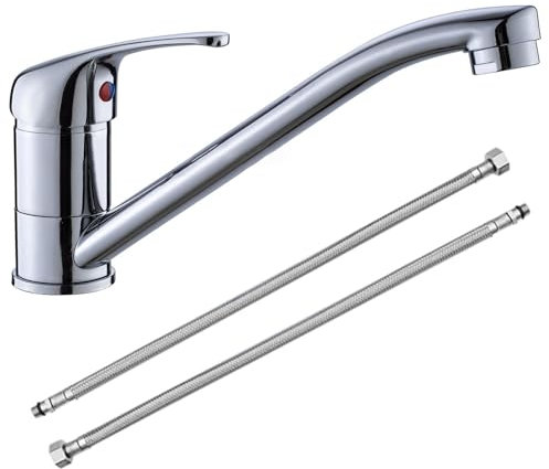 FENGQ Robinet D'évier de Cuisine, 360° Mitigeur D'évier Pivotant, Robinet pour la Cuisine avec 2 Tuyaux de Raccordement, Eau Froide et Chaude Disponible, pour Cuisines, Salles de Bains