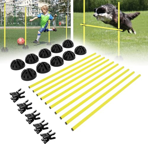 LILIIN Agility hoppstänger-set, träningspinnar, konditionell träning, koordinationshärdar för studs dribbling och rörlighet med 15 stavar – 100 cm, 10 klämmor