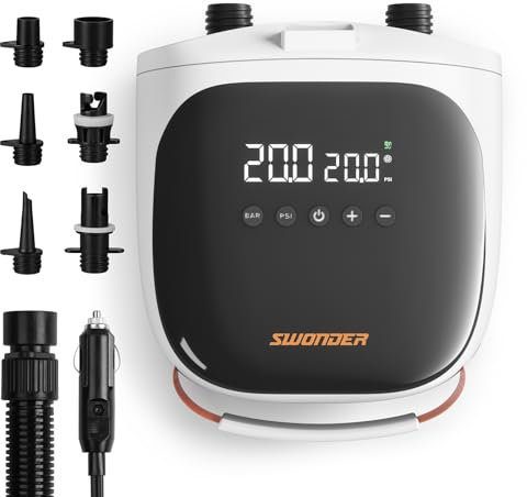 Swonder SUP-Pumpe, 30% Schnellere Inflation SUP Pumpe Elektrisch, Kompakte & Leichte Elektrische Luftpumpe mit 20 PSI(1,38 Bar) Hochdruck, Ohne Akku, für SUP & Schlauchboot