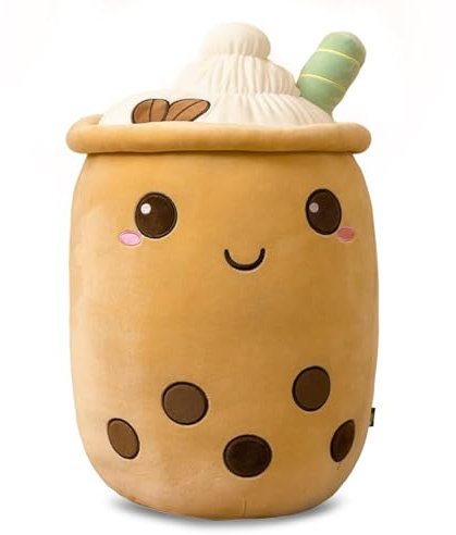 Lithyc Almohada de Felpa Boba,MuñEca de Felpa Té de Leche,Leche Boba de Dibujos Animados,Gran Regalo de cumpleaños para niños(24cm - MarróN)