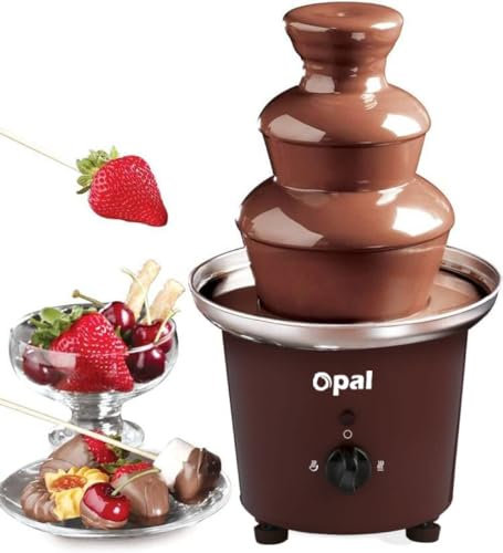 Opal Juego de fondue de fuente de chocolate de acero inoxidable de gran tamaño, 0.9L 100W, máquina eléctrica de 3 niveles con base de olla de fusión en caliente