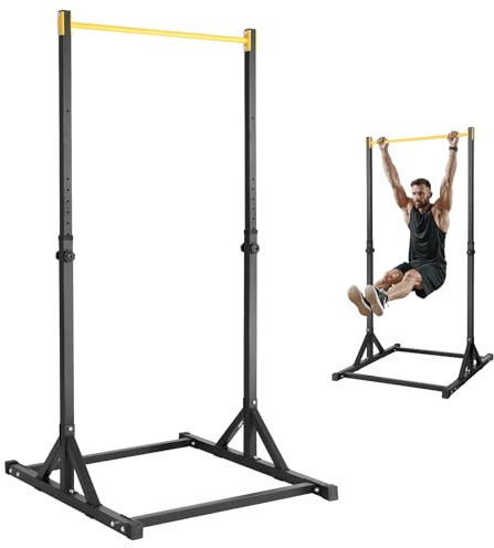 VEVOR Power Tower Dip Station, 8-nivåers höjdjusterbart pull up-stång, multifunktion styrketräningsutrustning, hemmagym, fitness, dippbarstation, 150 kg viktkapacitet, svart och gul