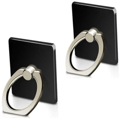 Msagkah 2Pcs Poignées pour Téléphone Portable, Porte-Anneau de Téléphone à Rotation 360°, Support de Téléphone Portable pour Samsung, iPhone et Tous Les Smartphones (Carré-Noir)