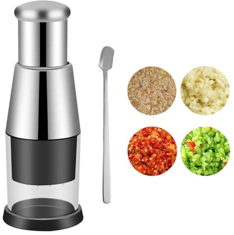 Koonafy Manual Pressed Chopper, Compact Mini Dicer Food Chopper Onion Chopper Manual Hand Garlic Chopper Stainless Steel Hand Food Chopper Garlic Press for Mincing Garlic Onion Potato Peppers