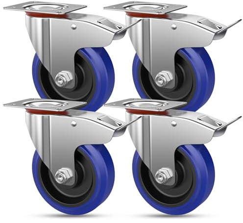 Forever Speed Schwerlastrollen 75mm 4 Stück Gummi Lenkrollen mit Bremse Premium Transportrollen bis 150KG 360-Grad Möbelrollen Industrie Rollen Schwerlast für Innen & Außen