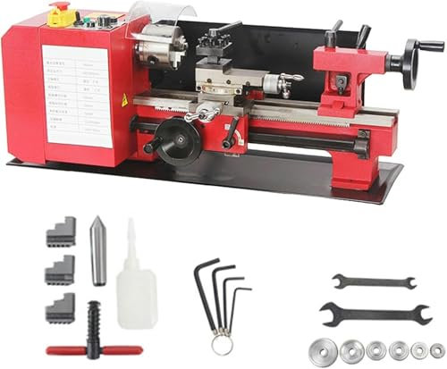 AFLEPCBRQ Mini Torno De Metal De Precisión De 500 W, Torno De Metal De Sobremesa De 180 X 350 Mm con Mandril De 3 Mordazas, Velocidad De 2500 RPM, Fresadora For Torneado De Diversos Metales