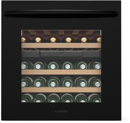 Klarstein Vinsider 30 Uno Cantinetta Vino Doppia Temperatura - 30 Bottiglie, 2 Zone, LED, UV, Ripiani in Legno, Silenziosa, Da Incasso, Frigo Vino, Porta in Vetro Nera