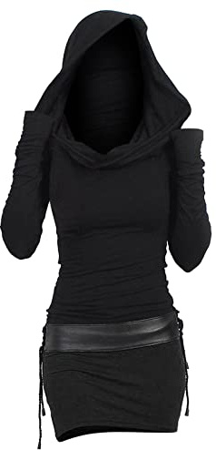 YOSUWOAI Robe pull gothique à capuche pour femme - Bloc de couleurs - Slim - Manches longues - Pull à capuche - Sexy - Mini robe moulante - Confortable - Robe d'hiver moulante