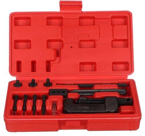 SIXTOL Mechanic Chain 13 | Remachadora de Cadena para Cadenas de Moto y de distribución | 13 Piezas | conexión precisa de Cadenas | con práctico maletín