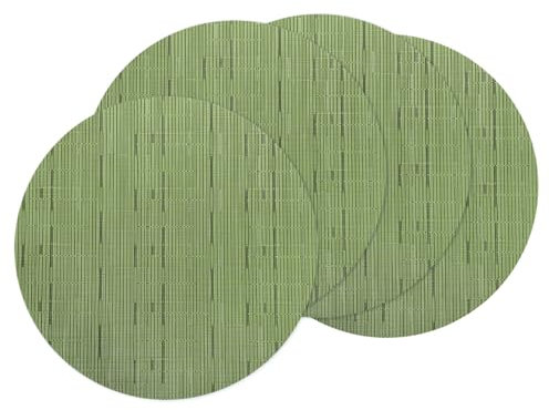 sourcing map 4 Pcs Placemats, 13.7 Inch PVC Placemats Round Braided Place Mats Non-Slip Heat Resistant Place Mats Washable Table Mats for Dining Table Bamboo Texture Surface, Green