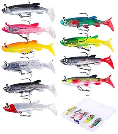 Gummifische Zander, Köder-Set für Süßwasser, Süßwasser Salzwasser Angelzubehör, Kunstköder Hecht, Fisch Köder für Zander Barsch, Angelköder für Männer Familien-Angelausrüstung, 10 Stück