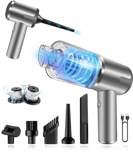 Handstaubsauger, 12000Pa Akku Handstaubsauger Kabellos Mini Staubsauger mit Gebläse Funktion, 2 in 1 Autostaubsauger Tragbar Leicht mit Typ-C Schnellladung & Waschbarem HEPA-Filter für Auto & Zuhause