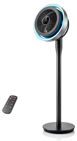 AIRMATE Fläkt med ljus, extra stor luftvolym, cirkulationsfläkt, fläkt tyst med 3 lägen 16 vindtjocklekar, 120° + 90° oscillerande fläkt, 12H timer 3 justerbar höjd-stående fläkt