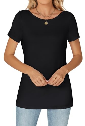 Famrrifuu Maglia Manica Corta Donna Collo Rotondo Maglietta Elegante Basic Top Leggero Bluse Estivo Primavera T-Shirt, Nero, XXL